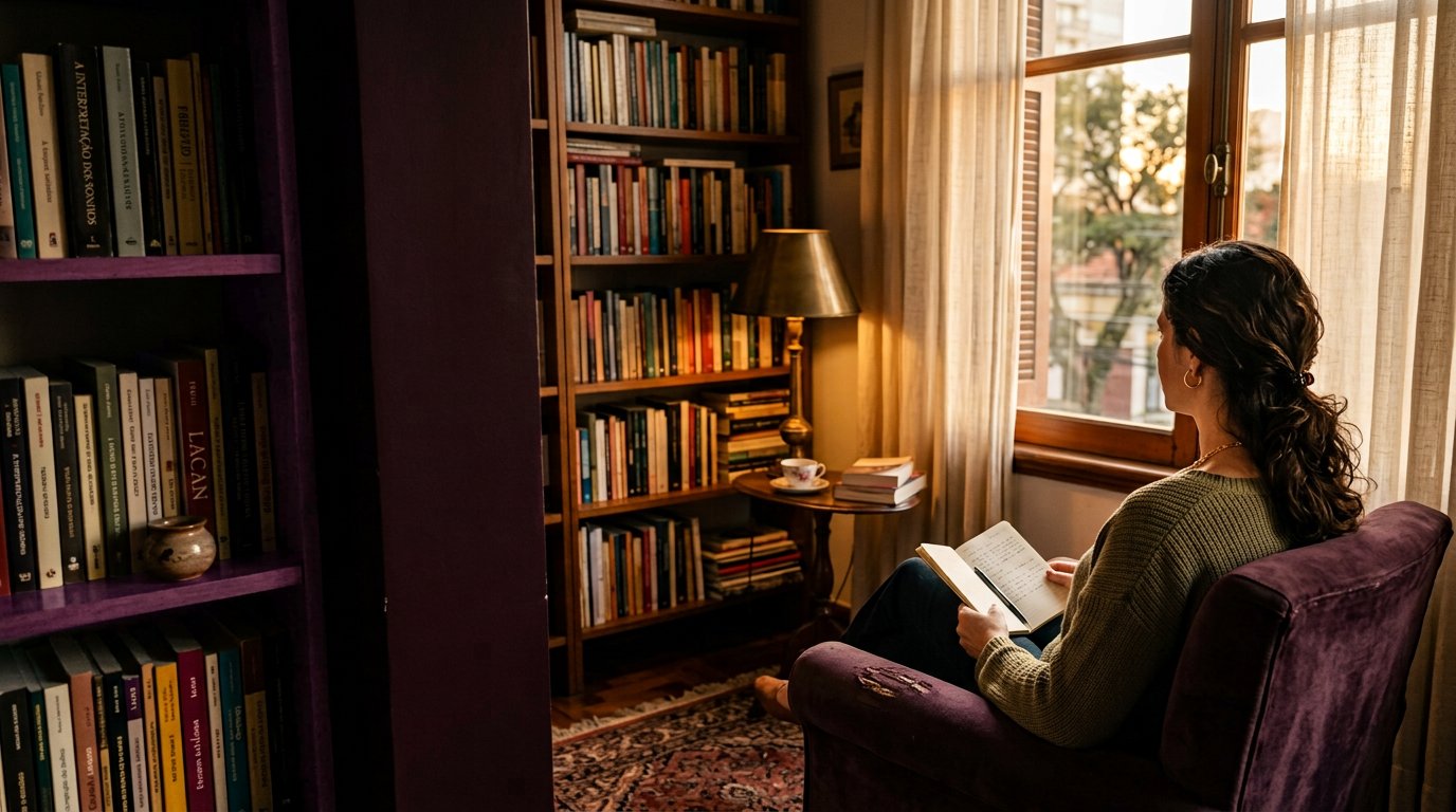 Ambiente de estudo e reflexão, com livros e luz suave
